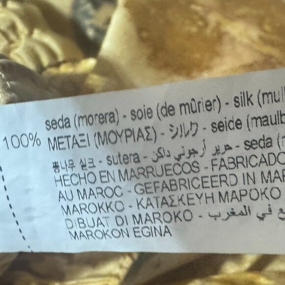 2/$30 ZARA Small 100% Silk Drawstring Pants Gold Floral Print Elastic Waist - Picture 12 of 15